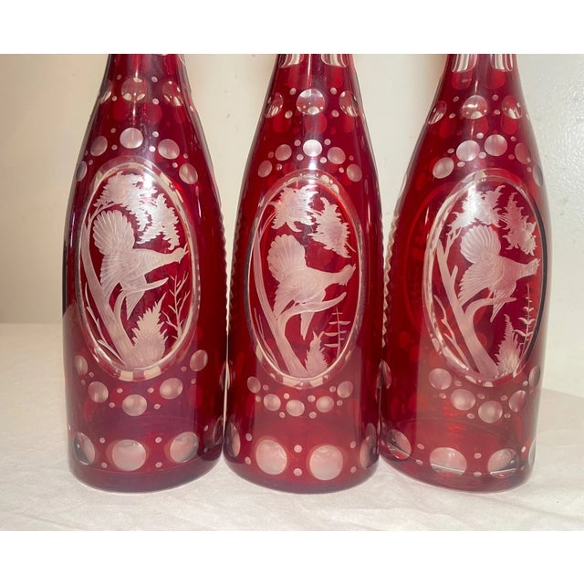 1920s Set 3 Antique Cut to Clear Czech Bohemian Crystal Glass Liquor Decanter Bottle For Sale In New York - Image 6 of 15