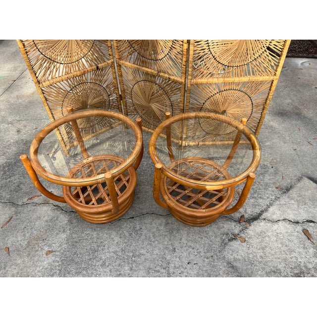 Pair of Albini Style Glass Top Bamboo Side Tables For Sale In Atlanta - Image 6 of 7
