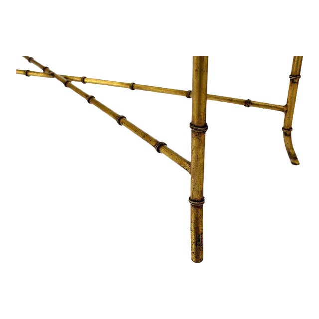 Mid Century Modern X Base Rectangular Gilt Faux Bamboo Glass Top Coffee Table For Sale - Image 10 of 11