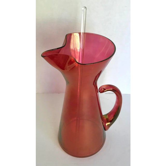 Mid-Century Modern Vintage Hand Blown Glass Pitcher With Glass Stir Stick For Sale - Image 3 of 7