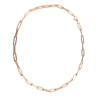 Unisex 14k Rose Gold 5.20mm Oval Paper Clip Link Chain Necklace For Sale