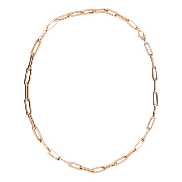 Unisex 14k Rose Gold 5.20mm Oval Paper Clip Link Chain Necklace For Sale