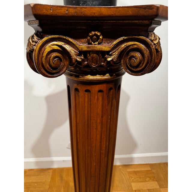 Late 20th Century Large Art Deco Style Patinated Metal Dancer Sculpture With Neoclassical Wood Pedestal For Sale - Image 14 of 15