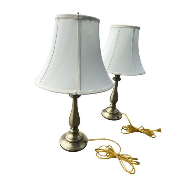 Brass Vintage Stiffel Brass Table Lamps With Original Shades – Classic Baluster Form Traditional Lighting - a Pair For Sale - Image 8 of 11