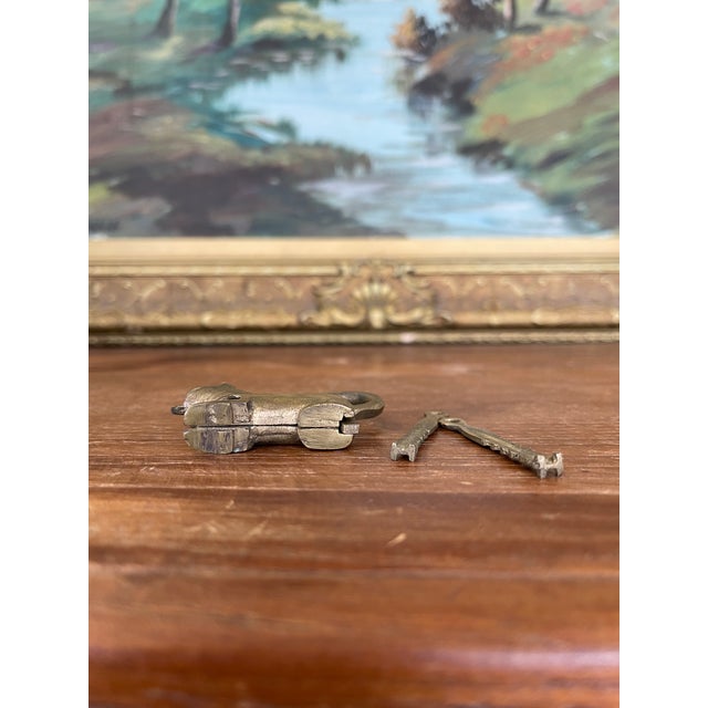 Early 20th Century Antique Likely Brass Figural Dog Puzzle Lock With Original Keys, Early 20th Century For Sale - Image 5 of 11