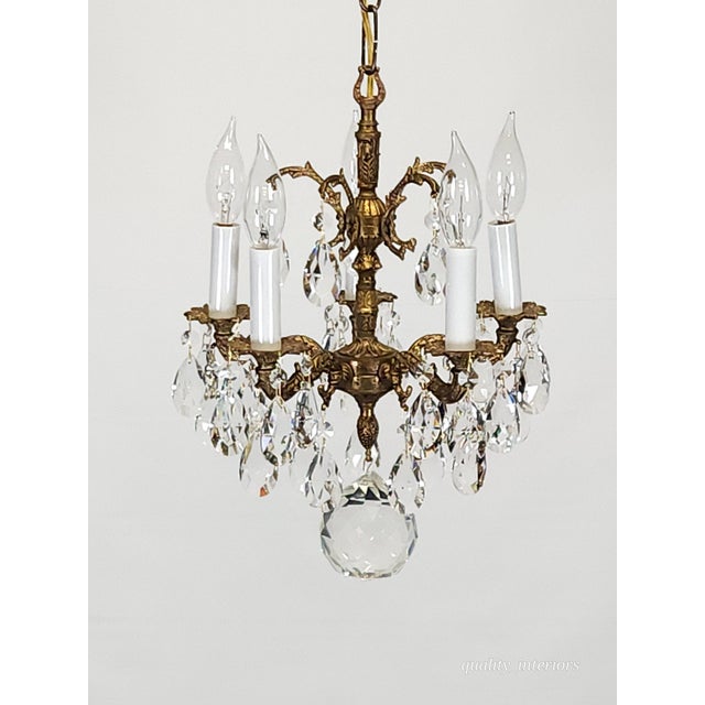 Antique 5 Arm 5 Light Tiny Dancer Brass Cut Lead Glass Crystal Chandelier For Sale - Image 9 of 12