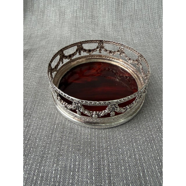Vintage Silver Plate Faux Tortoise Wine Coaster For Sale - Image 9 of 11