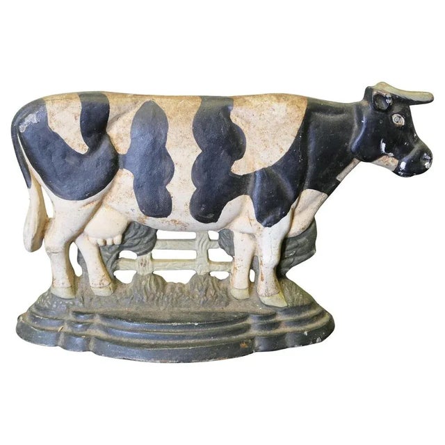 Metal Cold Painted Cast Iron Cow Door Stop, 1900s For Sale - Image 7 of 7