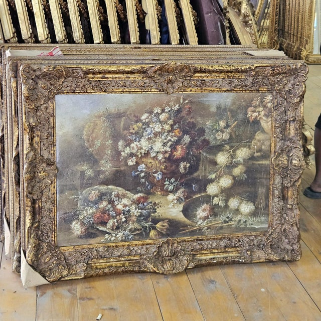Make a captivating statement with this exquisite floral still life painting, featuring an abundant arrangement of delicate...