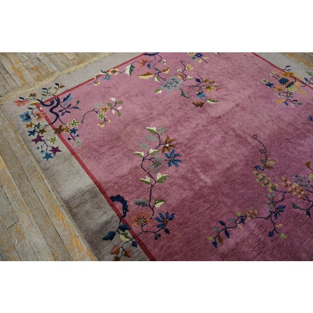 1920s Purple Floral Antique Chinese Art Deco Carpet 6' X 8'10" Handknotted Wool Rug For Sale - Image 13 of 15