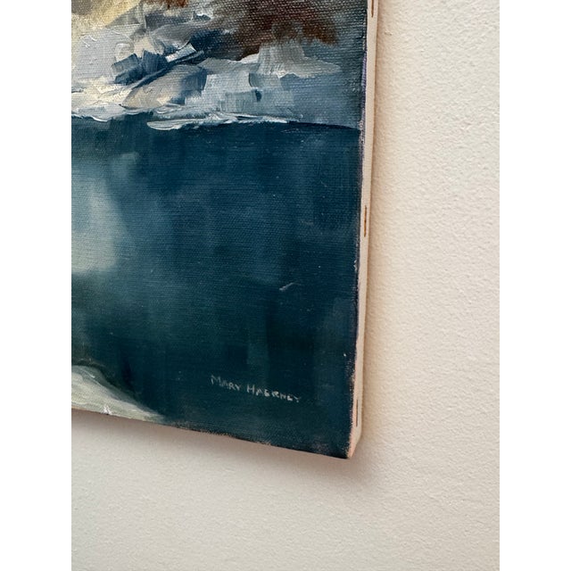 Vintage Traditional Impressionist White Winter Landscape Original Oil Painting Diptych, a Pair in Cerulean Blue, Burnt Umber & White For Sale - Image 9 of 11