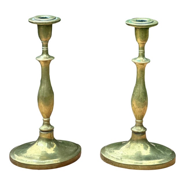Antique Heavy Brass 9.5" Tall Candlestick Candle Holders - a Pair For Sale