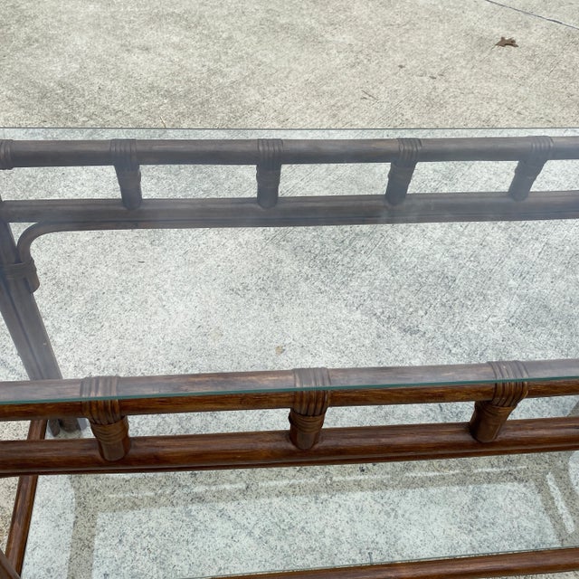 Mid-Century Modern Vintage Bamboo Glass Console Table For Sale - Image 3 of 5