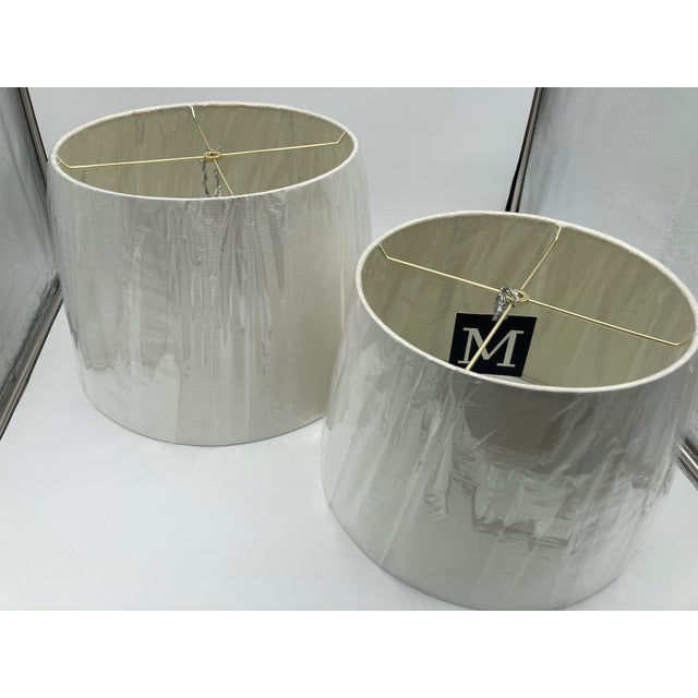 Sahara Sand White Ceramic Table Lamps With Hand Painted Brush Strokes With Shades - a Pair For Sale - Image 6 of 11