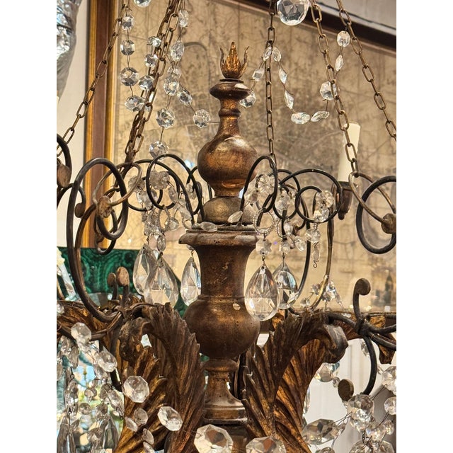 19th Century 19th Century Italian Tuscan Iron and Giltwood Chandelier For Sale - Image 5 of 8