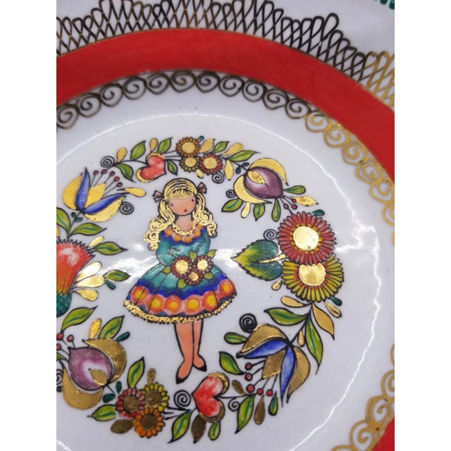 Vintage Handpainted on Metal Austrian Bowl with a traditionally dressed Austrian girl with a lot of gold embellishment