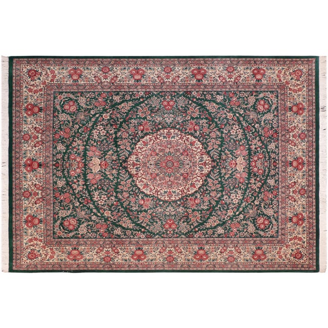 Beige Shabby Chic Kashan Pak-Persian Green/Beige Wool Rug - 8'2'' X 10'3'' For Sale - Image 8 of 8