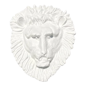 Vintage Boho Monumental Painted Leather Lions Head Wall Sculpture