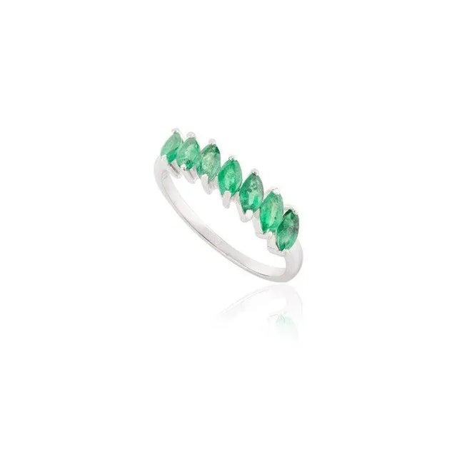 Emerald Half Eternity Minimal Band Ring in 14k Solid White Gold Size 7 For Sale - Image 4 of 9