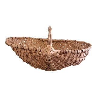 Antique American Splint Oak Basket With Handled Form, Early 20th Century For Sale
