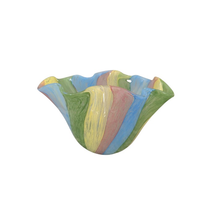 Art Glass Ruffled Bowl Murano Style 5.5" Tall x 9" Wide