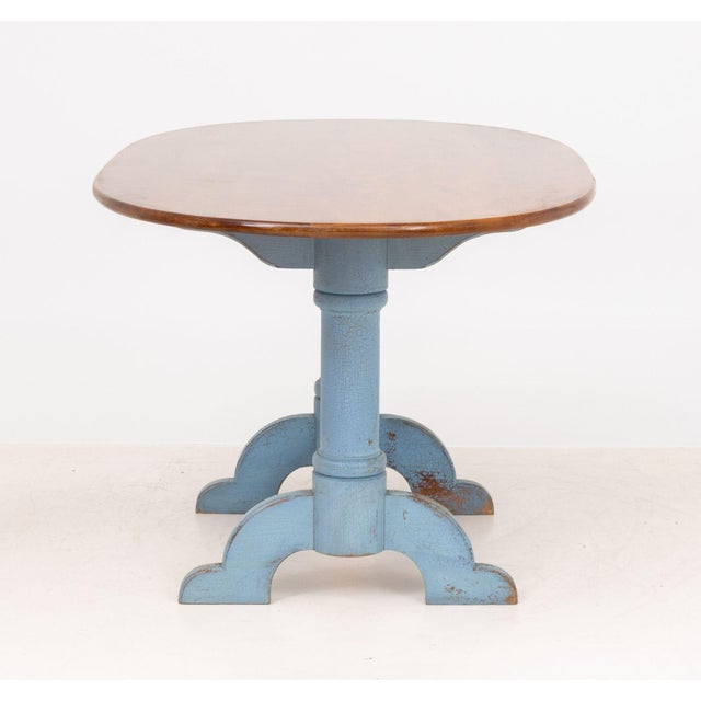 Tiger Maple Top Blue Painted Dining Table For Sale In New York - Image 6 of 8