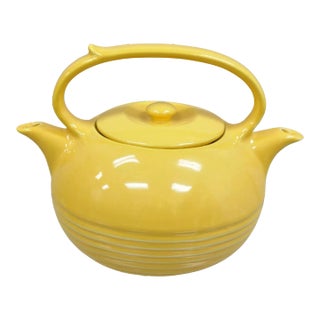 Vintage Invento Products Hall China Yellow Art Deco Twin Spout Divided Tea Pot For Sale