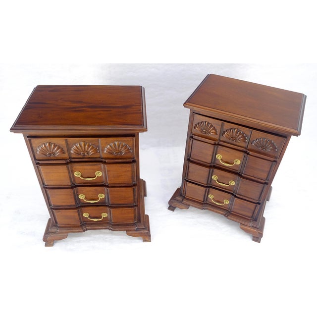 Pair of Solid Mahogany Brass Pull 4 Drawer Bracket Feet Night Stands Tables MINT