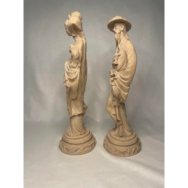 Vintage Chinoiserie Cream Tabletop Figurines, a Pair For Sale - Image 4 of 11