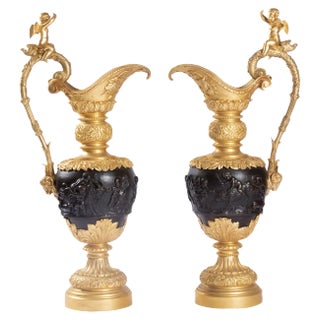 Antique Patinated Bronze Ewers, Set of 2 For Sale