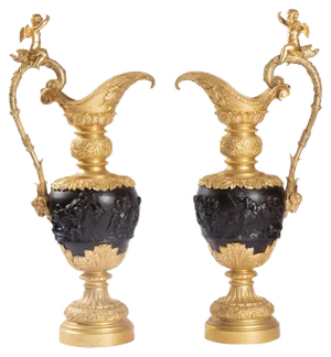 Antique Patinated Bronze Ewers, Set of 2