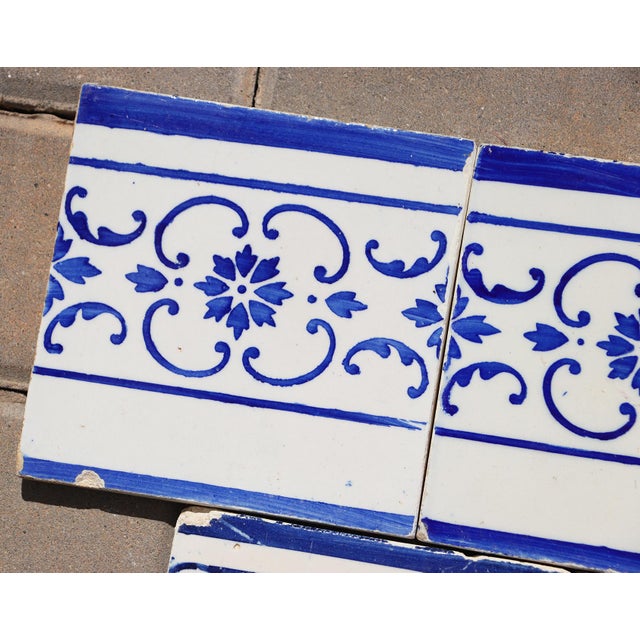 Art Deco 1920s Antique Art Deco Portuguese Blue & White Border Tiles Set of 7 For Sale - Image 3 of 11