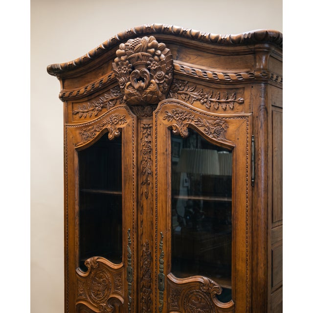 French Louis XV Revival Carved Oak Display Armoire | Chairish