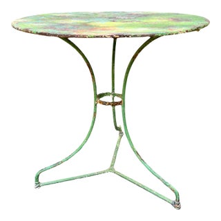 Late 19th Century Wabi Sabi Naturally Distressed French Iron Outdoor Cafe or Bistro Table in Original Green Paint For Sale