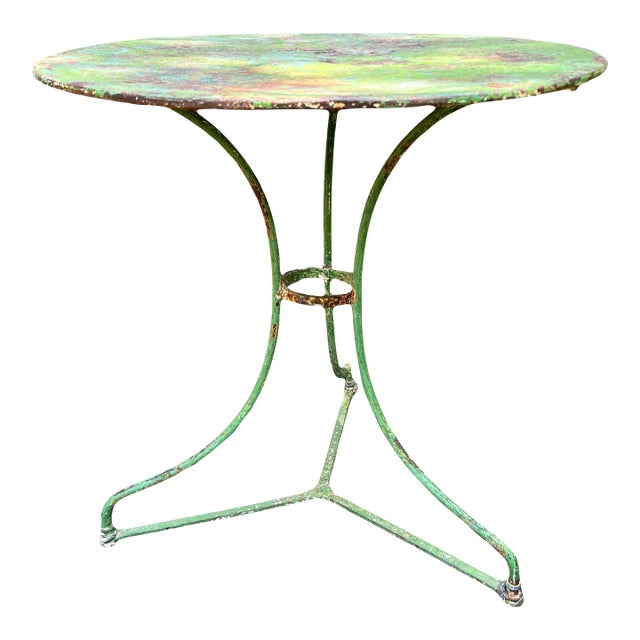 Late 19th Century Wabi Sabi Naturally Distressed French Iron Outdoor Cafe or Bistro Table in Original Green Paint For Sale