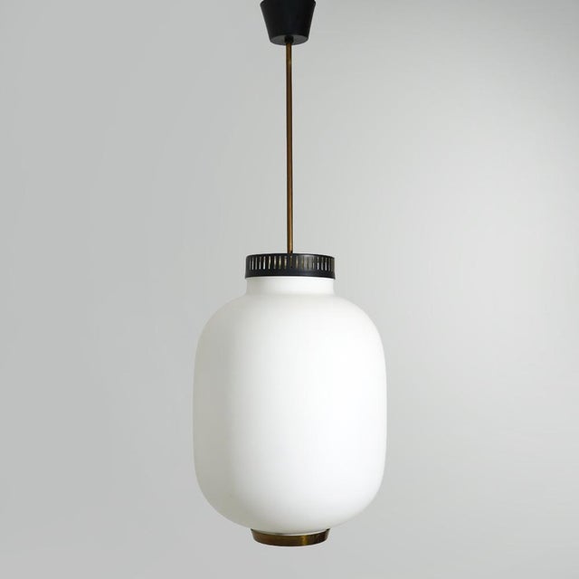 Chandelier in White Opaline Glass and Brass, 1950s For Sale - Image 6 of 14