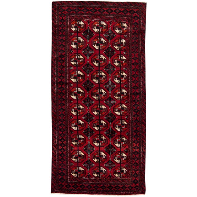 Textile 1920s Red Antique Handmade Persian Turkmen Wool Rug With Geometric Motif For Sale - Image 7 of 7