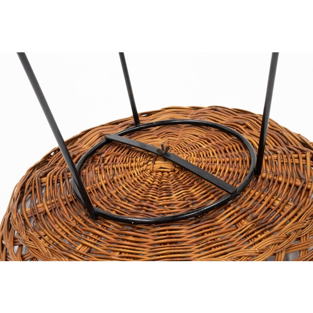 Mid 20th Century Pair of Vintage Mid Century Tripod Rattan Side Tables For Sale - Image 5 of 5