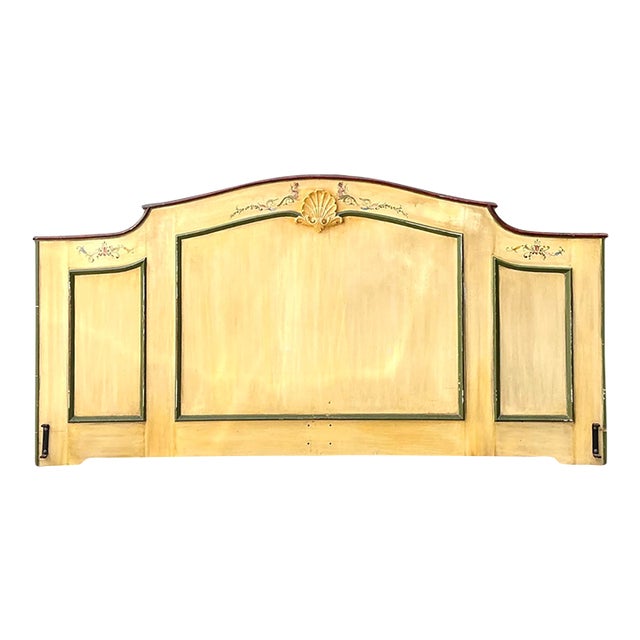 Vintage Hand-Painted Wood Queen Headboard For Sale