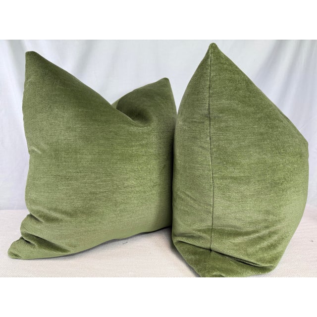 Transitional Brunschwig & Fils "Cluny Linen Velvet" in Leaf 22" Pillows-a Pair For Sale - Image 3 of 3