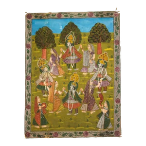 Vintage Pichhavai Painting of Krishna With Female Gopis Dancing