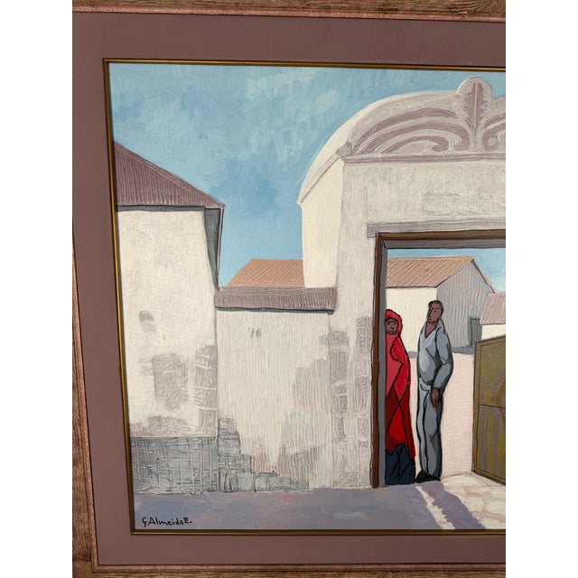 Mid-Century Modern 1980s Original Gilberto Almeida Egas Large Modernist Architectural Painting For Sale - Image 3 of 12