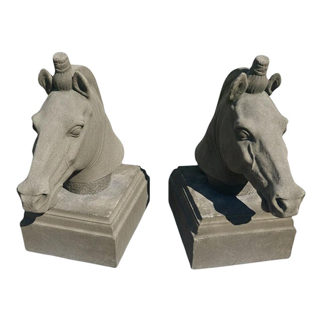 Pair of Vintage-Style Neoclassical Cast Stone Horse Head For Sale