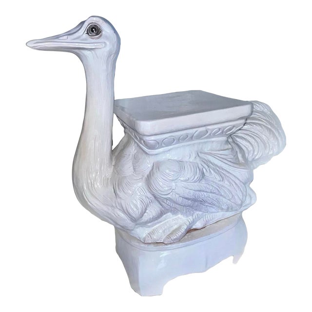 Vintage Italian White-Glazed Terracotta Ostrich Garden Seat For Sale