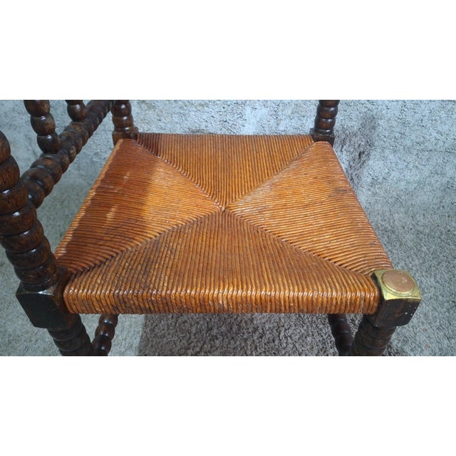 19th Century Louis XIII Style Fireside Chair in Turned Wood and Woven Rush For Sale - Image 12 of 15