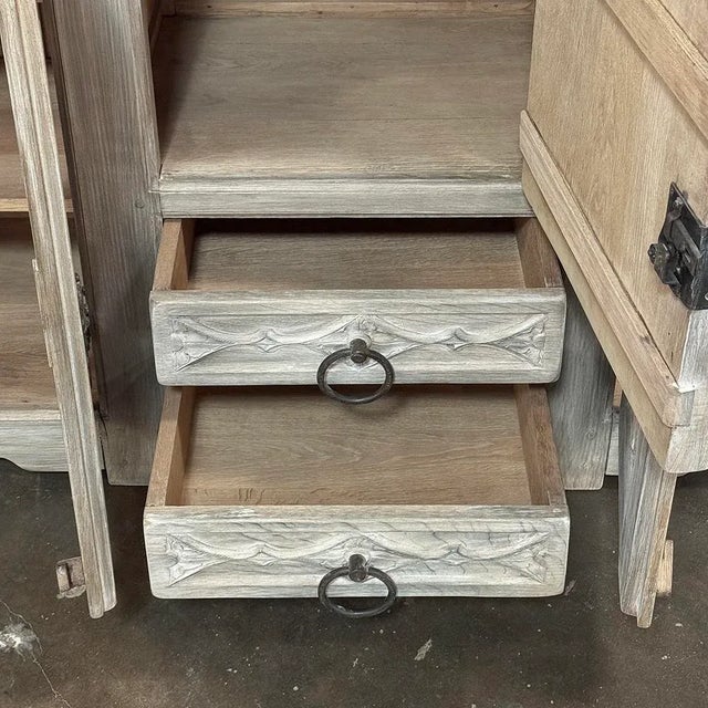 Antique Grand Normandy Rustic Gothic Revival Whitewashed Buffet For Sale - Image 10 of 14
