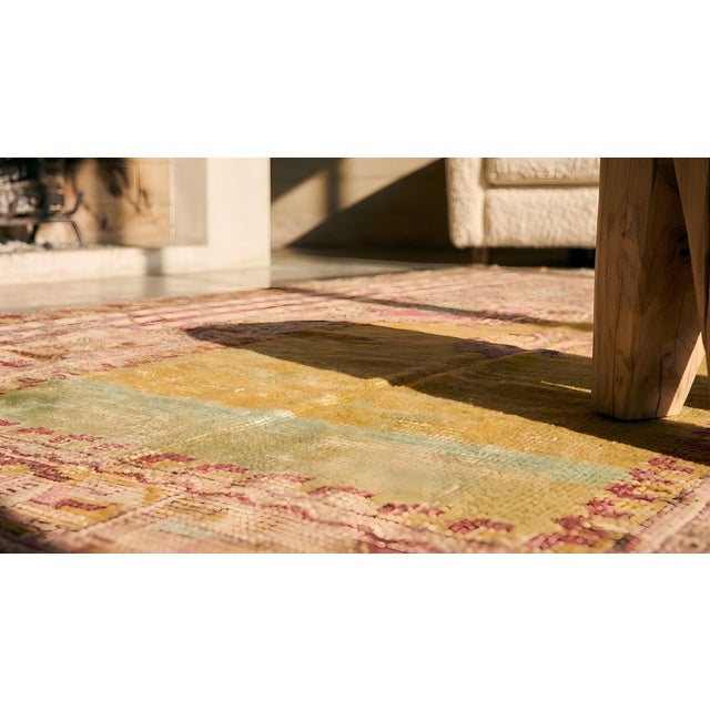 Red 1820s Tan Camel Medallion Tribal Turkish Village Oushak -Ghoirdes 3' 10"x5' 8" Hand Knotted Wool Carpet For Sale - Image 8 of 9