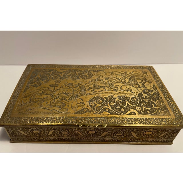 1920s Middle Eastern Hunting Scene Brass Box For Sale - Image 6 of 7
