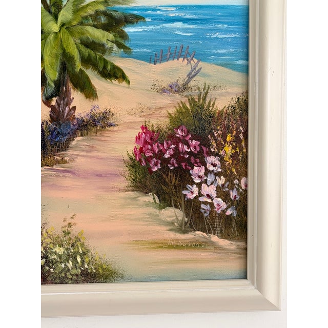 Vintage Signed M. Bryson Tropical Beach Palm Tree Landscape Painting, Framed For Sale - Image 4 of 17