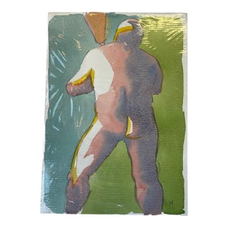 Contemporary Figurative Watercolor Painting Signed "H” Model Identified as Peter 2016. For Sale